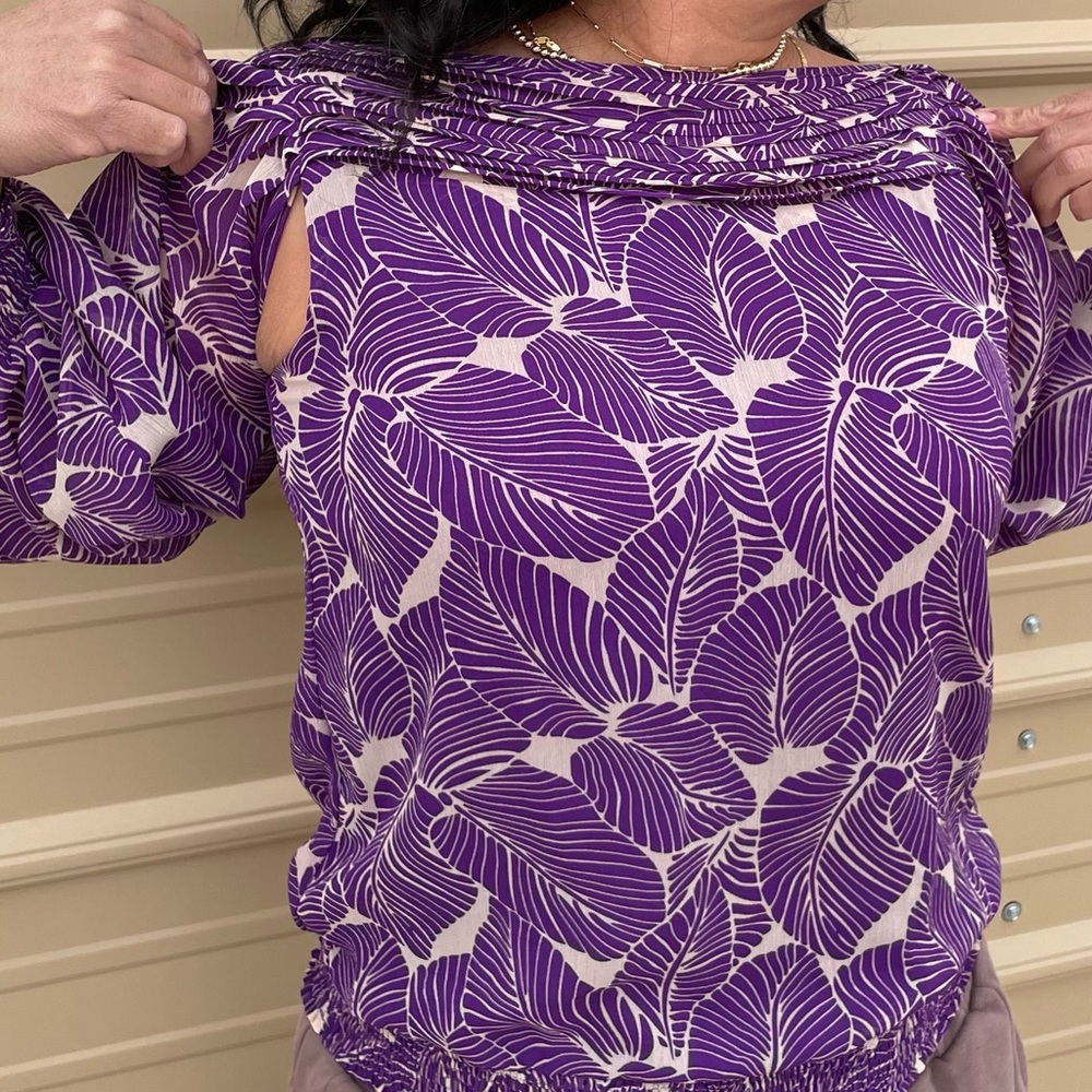 Bcbgmaxazria Purple Leaf Pattern Blouse - image 2